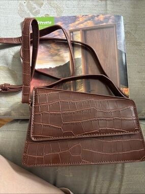 Bellini Brown Croc-Embossed Mini Shoulder Bag